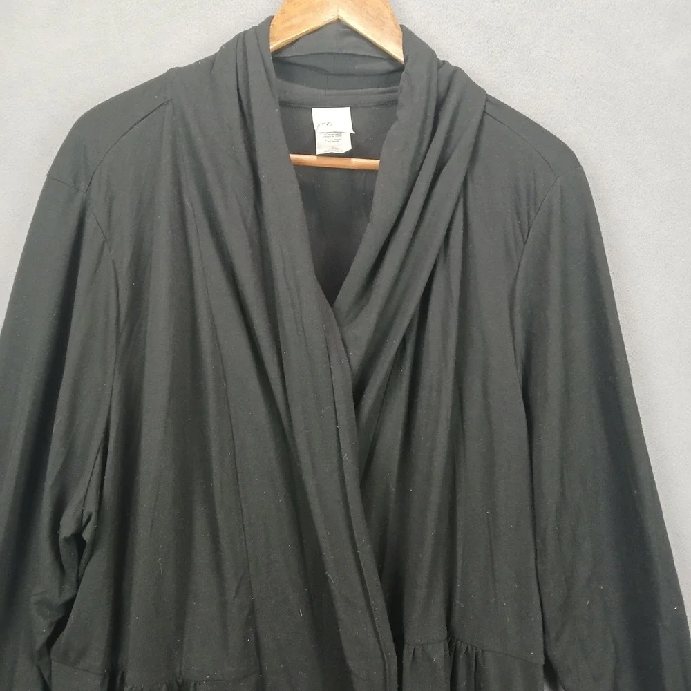 Just My Size Wrap Top Womens 4X (26/28)‎ Black Knit Open Front Pleated V Neck